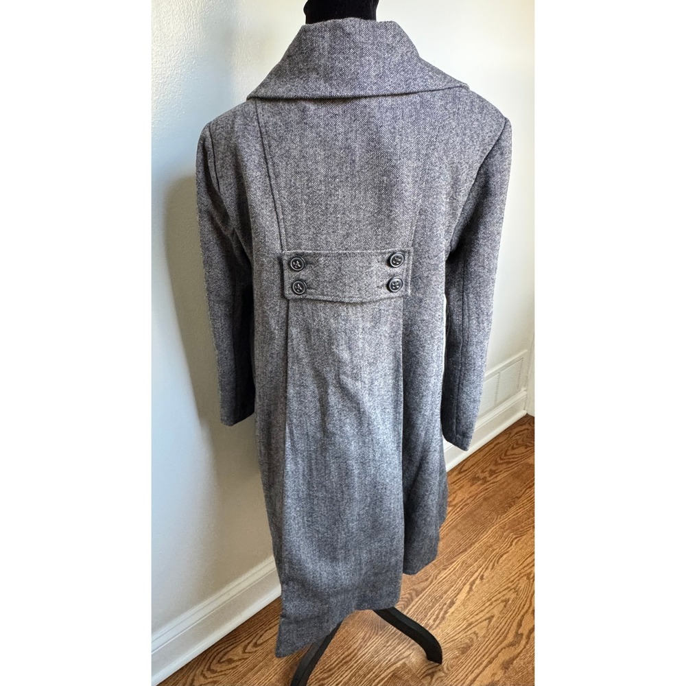 Womens Grey Herringbone Longline Pea Coat Button Front Jacket Grey - Picture 8 of 16
